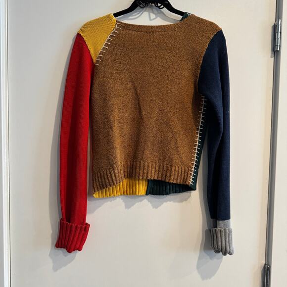 Yanyan Choi-Hung Colorblock Extra Long Sleeve Cardigan Button Chunky Yarn Sz S - Picture 9 of 10